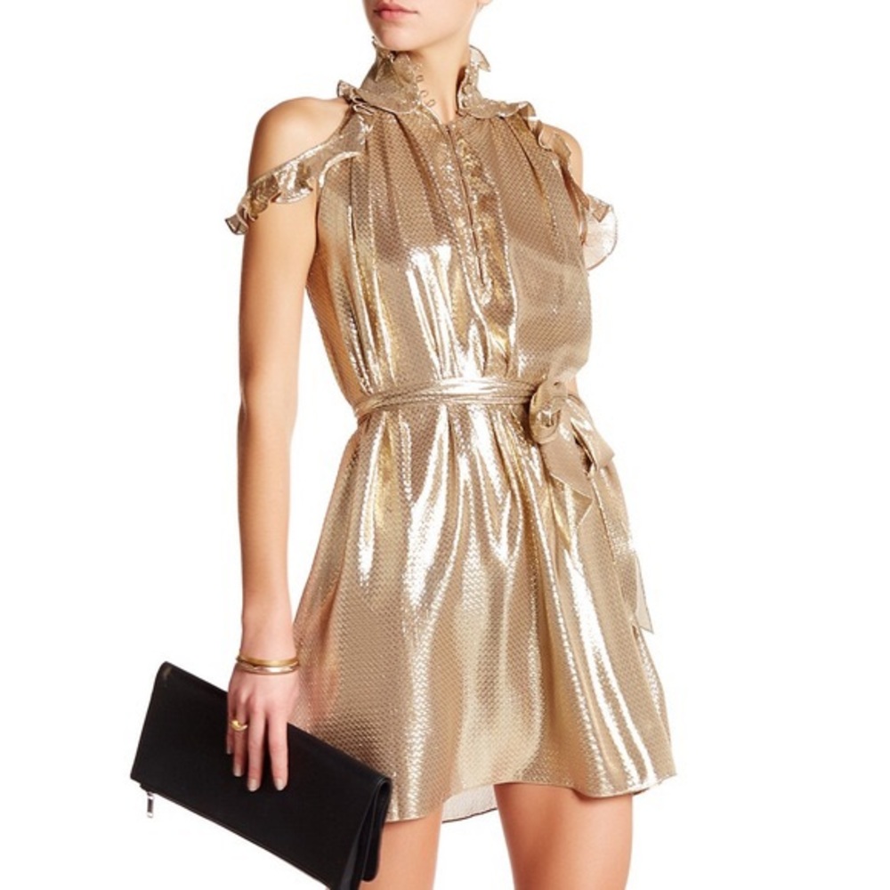 Rachel Zoe lemarque metallic mini gold dress NWT